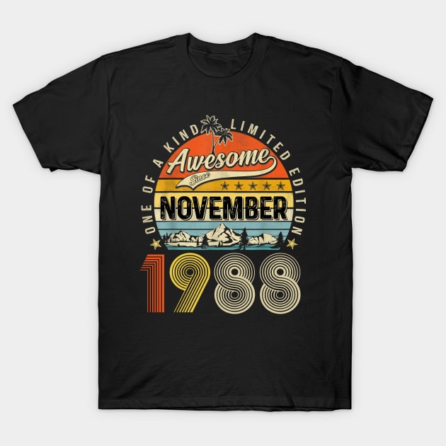 Awesome Since November 1988 Vintage 35th Birthday T-Shirt by Red and Black Floral